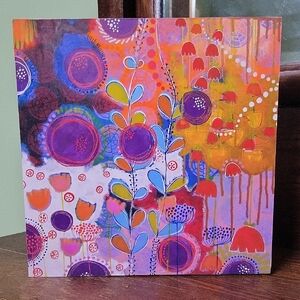Jessica Swift "Humid Air" Vibrant Abstract Floral Art Print On Wood, Signed